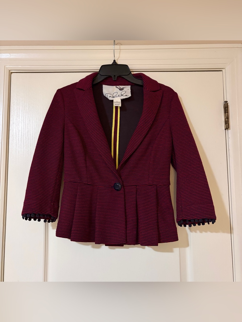 Tabitha Women's Burgundy Textured Peplum Blazer